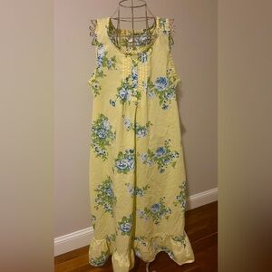 Cuddledown Floral Yellow Sleeveless House Dress Night Gown